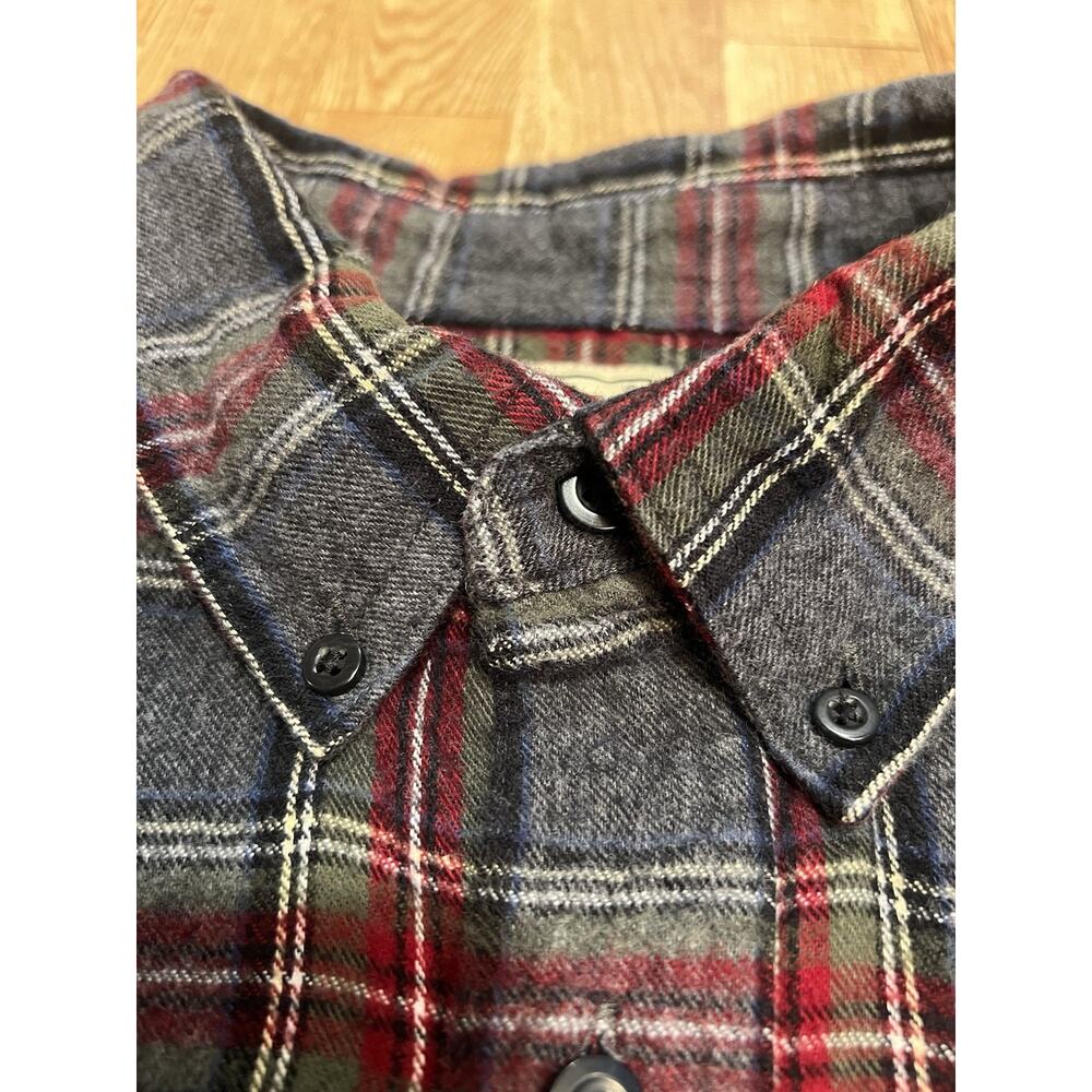 LL Bean Mens Flannel Shirt Large Traditional Fit Grey Red Plaid Cotton 228061 - Picture 6 of 8